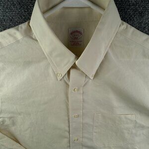 Brooks Brothers Cotton Button Up Shirt Long Sleeve Men Yellow 17 34/35 Non Iron